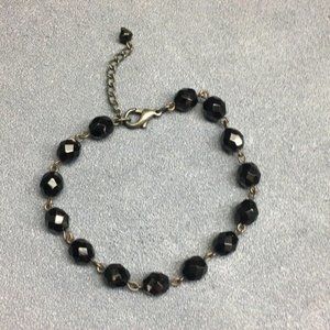 Black Faceted Bracelet Silver Chain Adjustable Lobster Claw Closure Retro BoHo